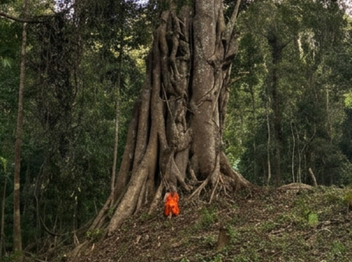 Forest canopy around an old tree in northern Thailand